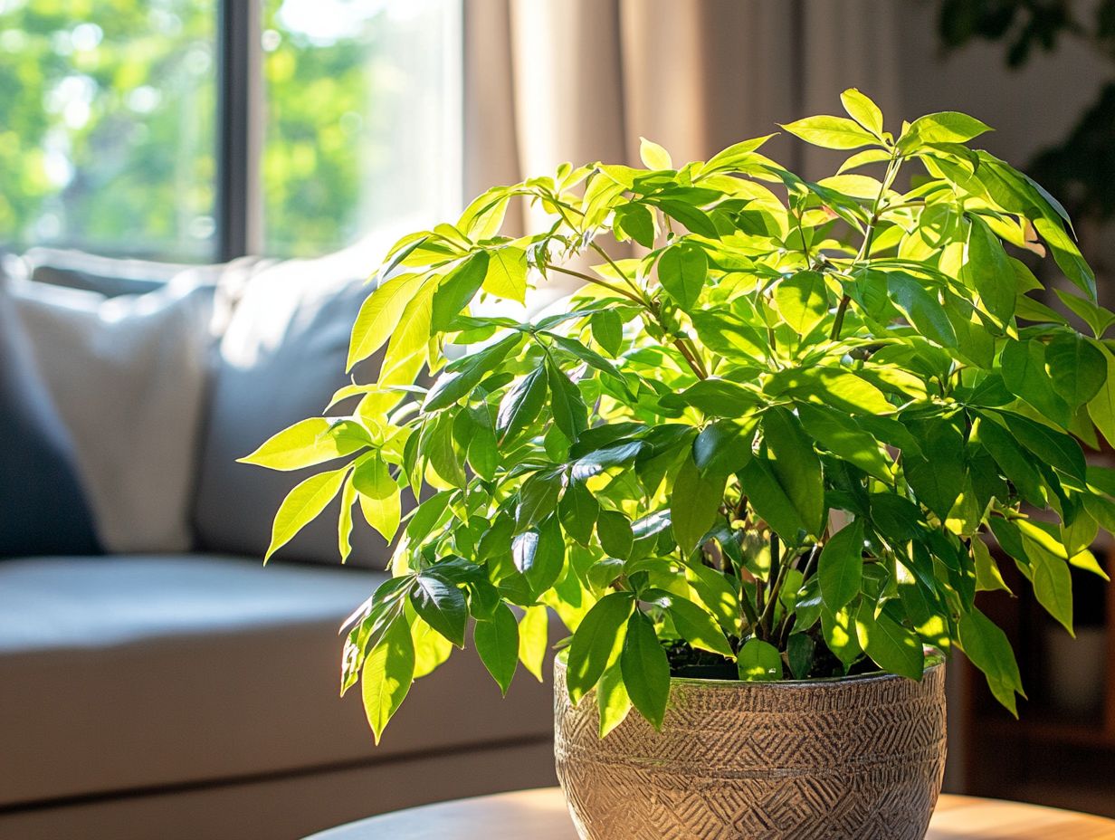 A close-up of a gardener pruning Aralia plants