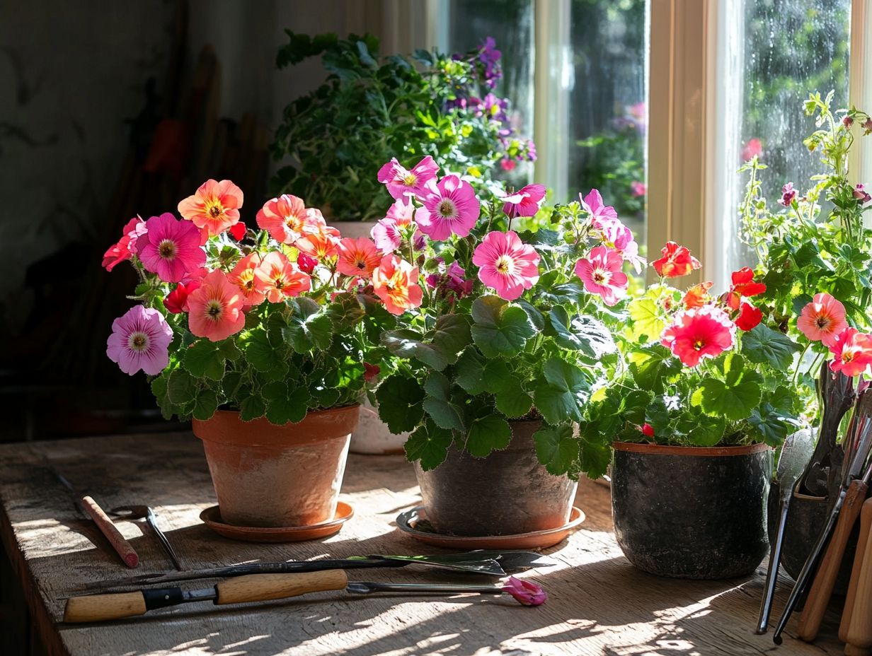 Beautiful indoor geraniums thriving in optimal conditions.