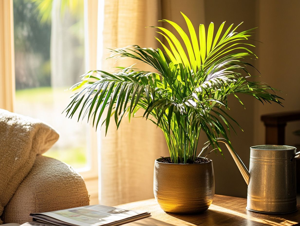 A gardener repotting and pruning indoor palms for healthy growth