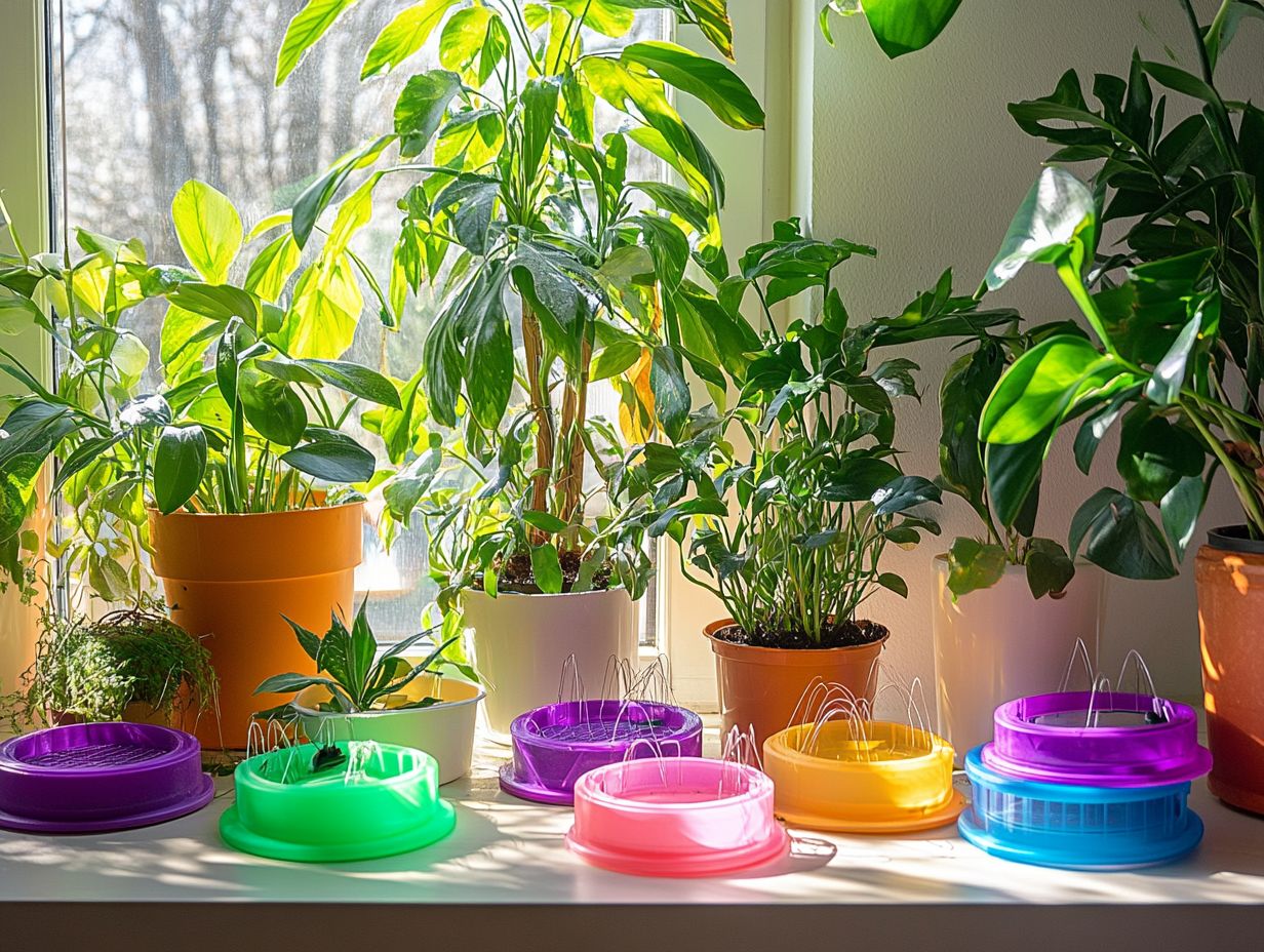 A DIY yellow sticky trap set up for capturing indoor plant pests.