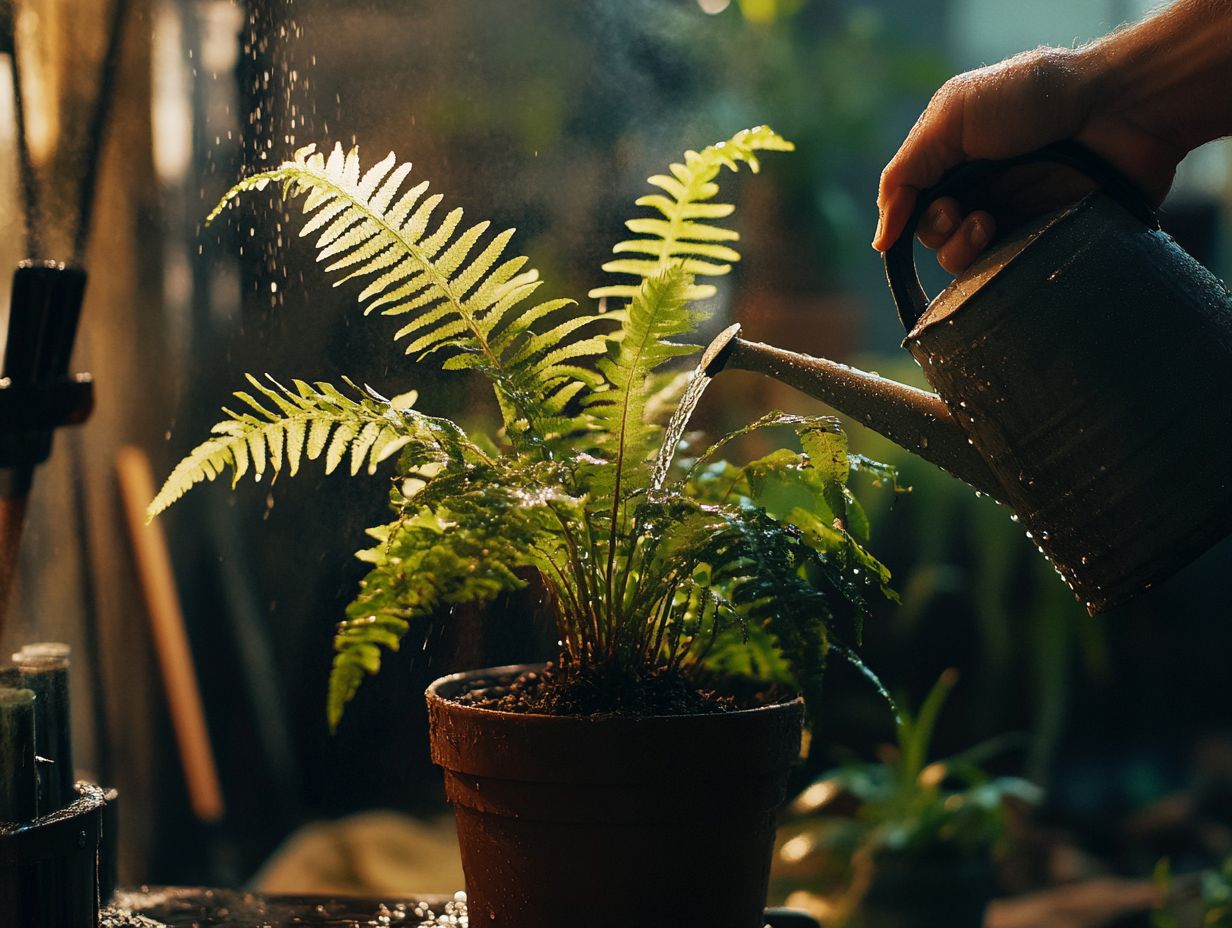 A chart depicting watering frequency for various fern types