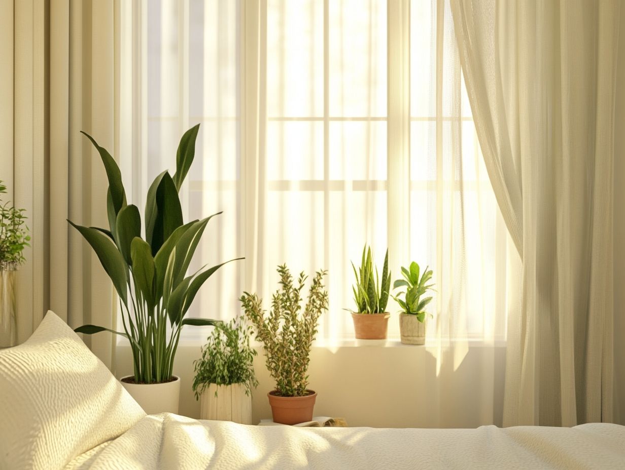 A beautiful setup of indoor plants highlighting care tips for a tranquil bedroom