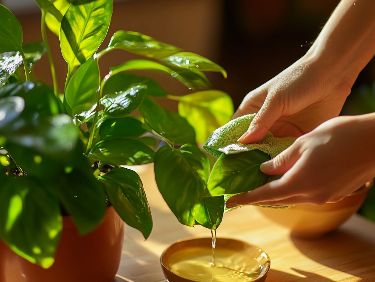 An image of large indoor plants being cleaned