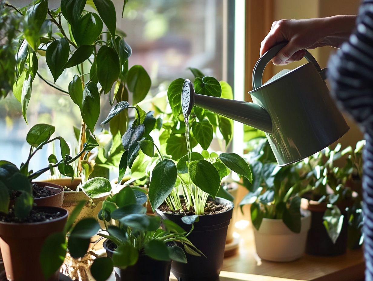 A visual guide to frequently asked questions about watering indoor plants.